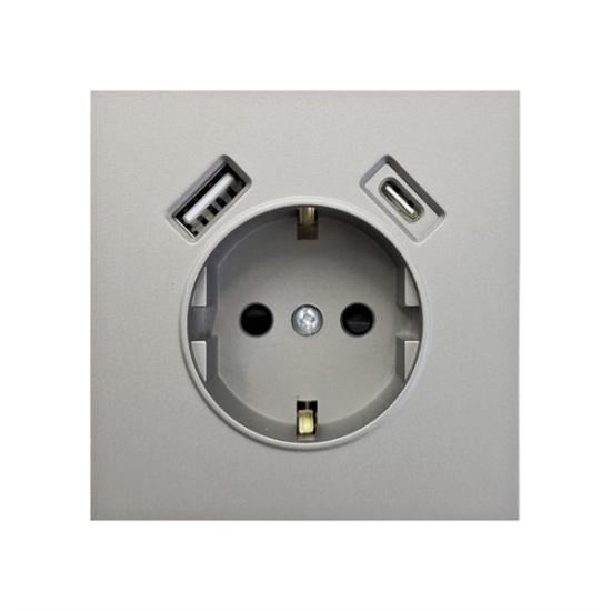 Prekės „Rozetė b/r su įžeminimu USB+C pilka Bora“ paveikslėlis