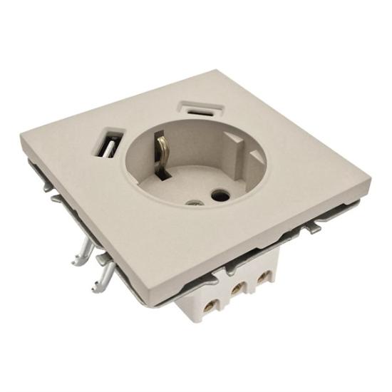 Prekės „Rozetė b/r su įžeminimu USB+C kreminė Bora“ paveikslėlis