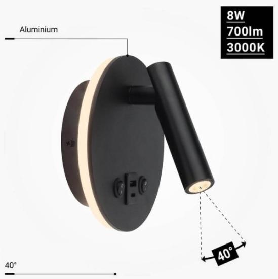 Prekės „Šviestuvas LED 8W WL8-A6 3000K juodas“ paveikslėlis