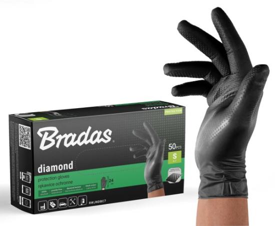 Prekės „Pirštinės nitrilo juodos Diamond 7 dydžio 50 vnt Bradas“ paveikslėlis