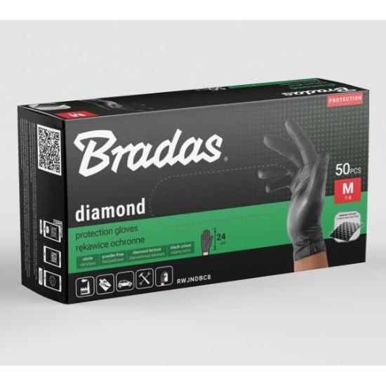 Prekės „Pirštinės nitrilo juodos Diamond 8 dydžio 50 vnt Bradas“ paveikslėlis