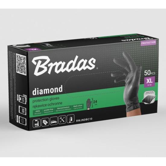 Prekės „Pirštinės nitrilo juodos Diamond 10 dydžio 50 vnt Bradas“ paveikslėlis