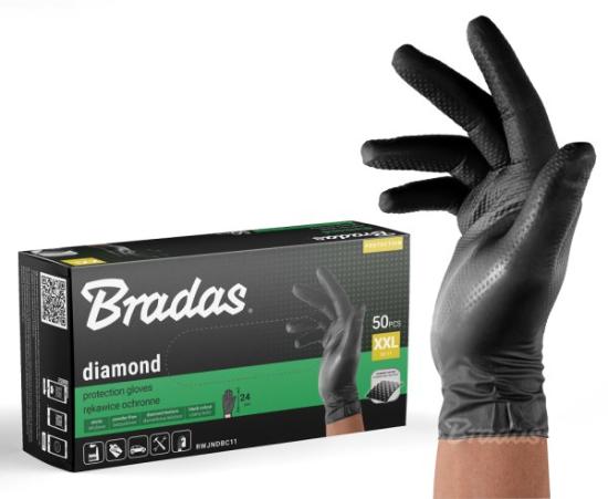 Prekės „Pirštinės nitrilo juodos Diamond 11 dydžio 50 vnt Bradas“ paveikslėlis