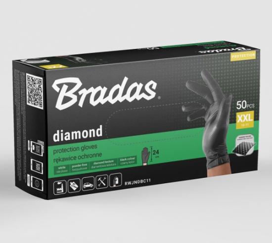 Prekės „Pirštinės nitrilo juodos Diamond 11 dydžio 50 vnt Bradas“ paveikslėlis