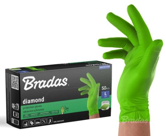 Prekės „Pirštinės nitrilo žalios Diamond 9 dydžio 50 vnt Bradas“ paveikslėlis