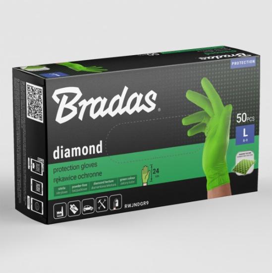 Prekės „Pirštinės nitrilo žalios Diamond 9 dydžio 50 vnt Bradas“ paveikslėlis