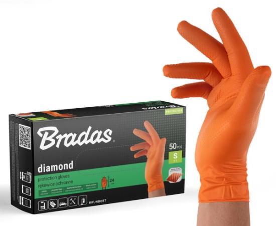 Prekės „Pirštinės nitrilo oranžinės Diamond 7 dydžio 50 vnt Bradas“ paveikslėlis