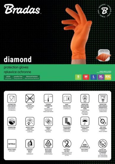 Prekės „Pirštinės nitrilo oranžinės Diamond 7 dydžio 50 vnt Bradas“ paveikslėlis