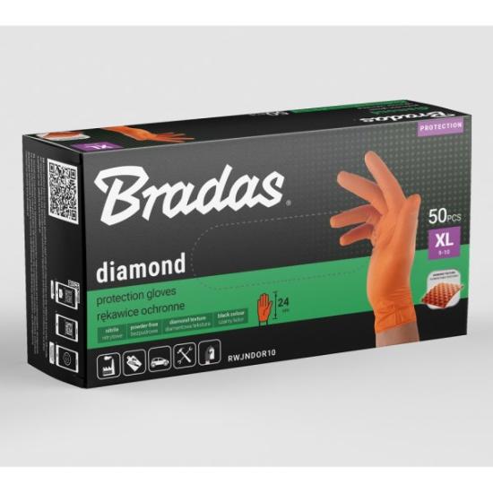Prekės „Pirštinės nitrilo oranžinės Diamond 10 dydžio 50 vnt Bradas“ paveikslėlis