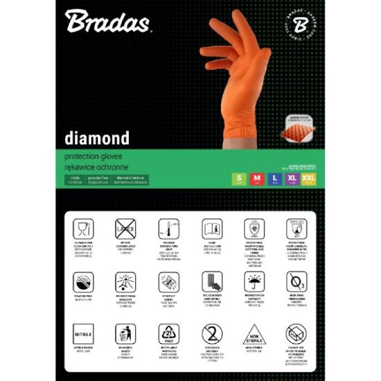 Prekės „Pirštinės nitrilo oranžinės Diamond 11 dydžio 50 vnt Bradas“ paveikslėlis