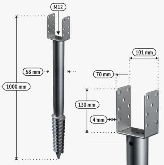 Prekės „Polius įsukamas 68x1000x2 mm U formos HDG“ paveikslėlis