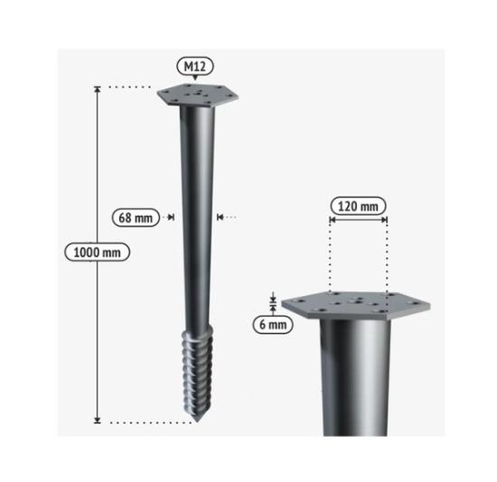 Prekės „Polius įsukamas 68x1000x2 mm HEX-120mm M12 HDG“ paveikslėlis