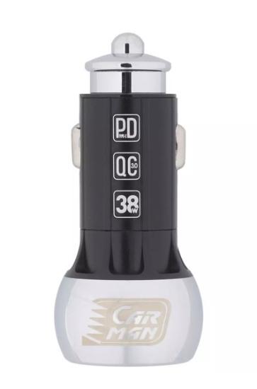 Prekės „Įkroviklis prietaisų automobilinis USB-C USB-A 38W Carman prie degiklio“ paveikslėlis