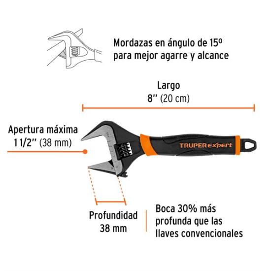 Prekės „Raktas reguliuojamas 200 mm 0-38 mm PET-8XA Truper“ paveikslėlis