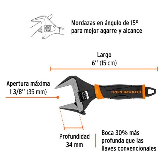 Prekės „Raktas reguliuojamas 150 mm 0-35 mm PET-6XA Truper“ paveikslėlis
