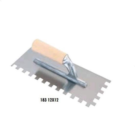 Prekės „Dantyta glaistyklė, kvadratiniais dantimis su medine rankena, 12 mm, 28x12cm“ paveikslėlis