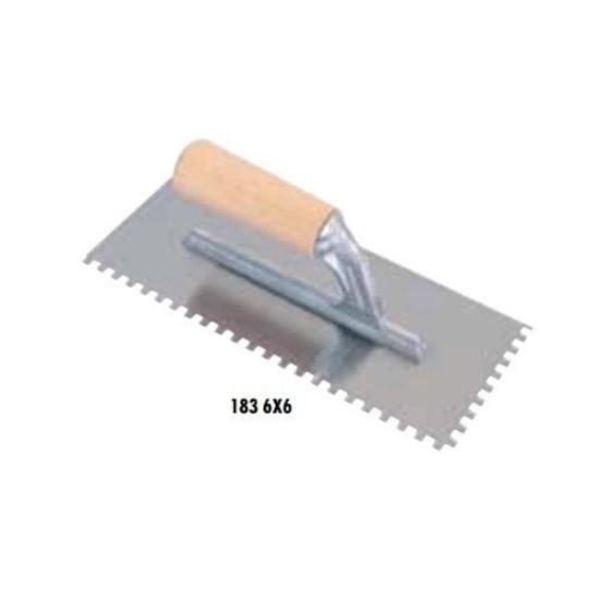 Prekės „Dantyta glaistyklė, kvadratiniais dantimis su medine rankena, 6 mm, 28x12cm“ paveikslėlis