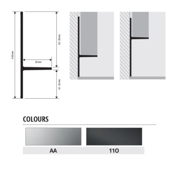 Prekės „Grindjuostė, anoduoto aliuminio, h 40 mm, L 2,0 m“ paveikslėlis