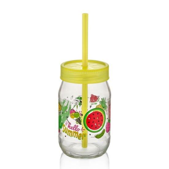 Prekės „Puodukas- stiklainis su šiaudeliu 370ml C-162“ paveikslėlis