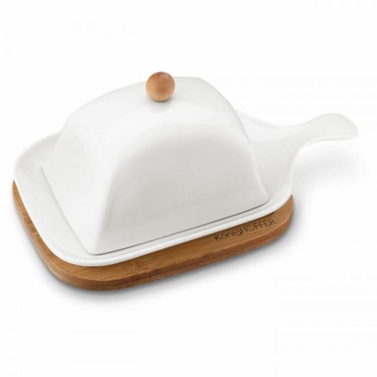 Prekės „Sviestinė keramik. su med. padu 25*14+13*9*10cm“ paveikslėlis
