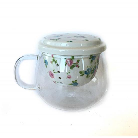 Prekės „Puodukas stikl. 350ml su sieteliu+dangteliu D3 233“ paveikslėlis