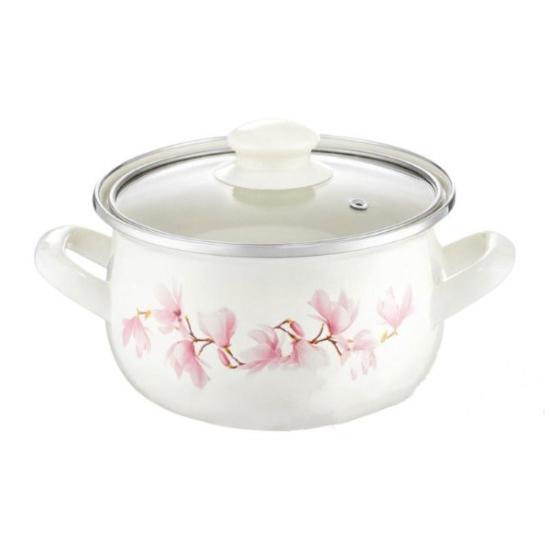 Prekės „Puodas emal. 16cm 1.8L su stikl.dang. MAGNOLIJA“ paveikslėlis