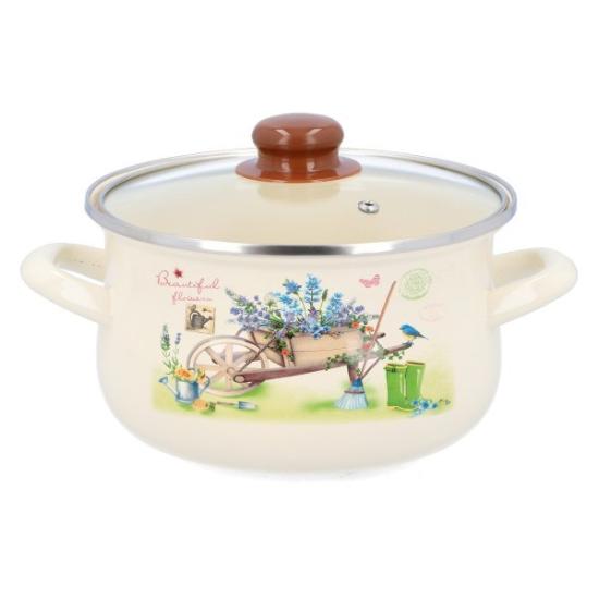 Prekės „Puodas emal. 16cm 1.8L su stikl.dang. GARDEN“ paveikslėlis