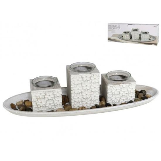 Prekės „Žvakidė 3-jų vnt su padėkliuku mdf 39*14*9cm FLOR“ paveikslėlis