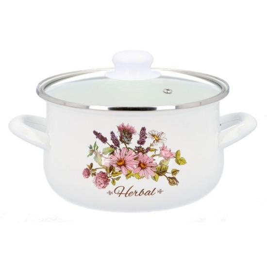 Prekės „Puodas emal. 18cm 2.4L su stikl.dang. HERBAL“ paveikslėlis