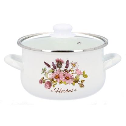 Prekės „Puodas emal. 18cm 2.4L su stikl.dang. HERBAL“ paveikslėlis