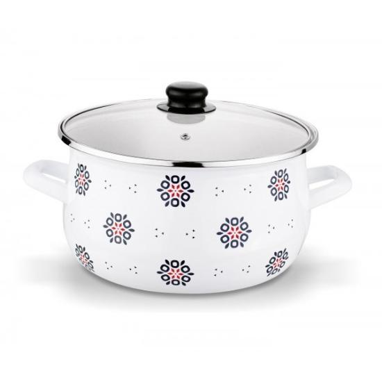 Prekės „Puodas emal. 16cm 1.9L su stikl.dang. FOLKLOR“ paveikslėlis