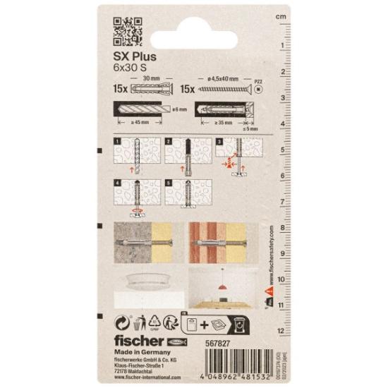 Prekės „FISCHER kaiščiai su varžtais SX Plus S, 6x30 mm, 15 vnt.“ paveikslėlis