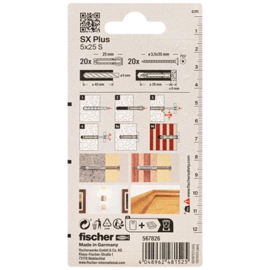 Prekės „FISCHER kaiščiai su varžtais SX Plus S, 5x25 mm, 20 vnt.“ paveikslėlis