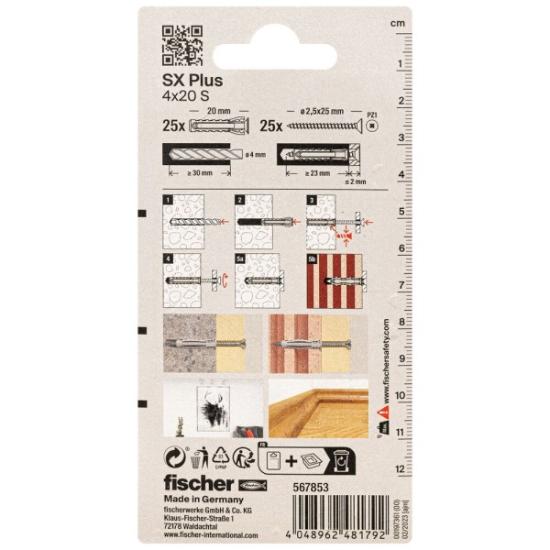 Prekės „FISCHER kaiščiai su varžtais SX Plus S, 4x20 mm, 25 vnt.“ paveikslėlis