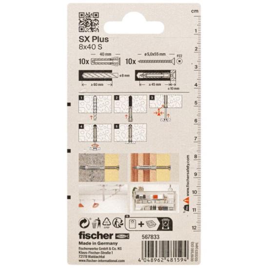 Prekės „FISCHER kaiščiai su varžtais SX Plus S, 8x40 mm, 10 vnt.“ paveikslėlis