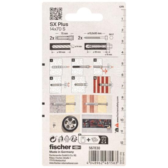 Prekės „FISCHER kaiščiai su varžtais SX Plus S, 14x70 mm, 2 vnt.“ paveikslėlis