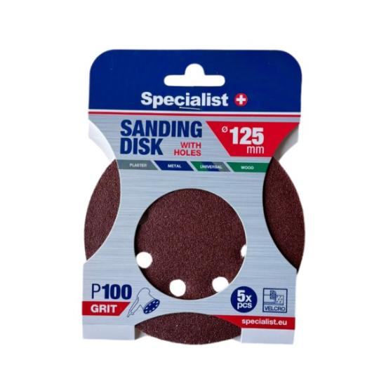 Prekės „SPECIALIST+ šlifavimo popierius su skylėmis P100, 125 mm, 5 vnt.“ paveikslėlis