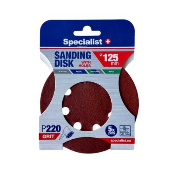 Prekės „SPECIALIST+ šlifavimo popierius su skylėmis P220, 125 mm, 5 vnt.“ paveikslėlis