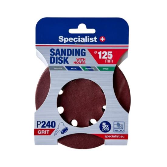 Prekės „SPECIALIST+ šlifavimo popierius su skylėmis P240, 125 mm, 5 vnt.“ paveikslėlis