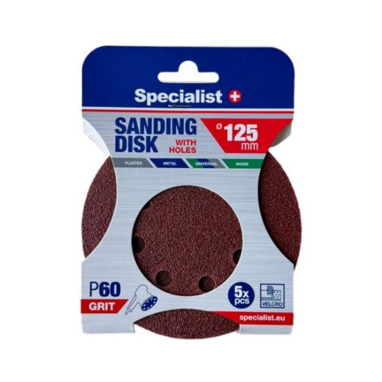 Prekės „SPECIALIST+ šlifavimo popierius su skylėmis P60, 125 mm, 5 vnt.“ paveikslėlis