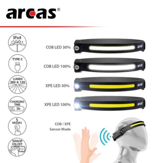 Prekės „Galvos žibintuvėlis, 5W + 3W, įkraunamas USB-C, ARCAS“ paveikslėlis