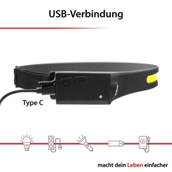 Prekės „Galvos žibintuvėlis, 5W + 3W, įkraunamas USB-C, ARCAS“ paveikslėlis