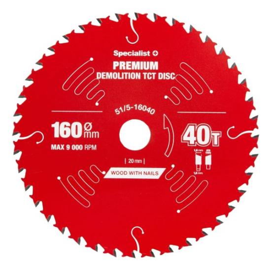 Prekės „Pjovimo diskas 160x40Tx20mm, Demolition PREMIUM, SPECIALIST+“ paveikslėlis