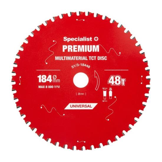 Prekės „Pjovimo diskas 184x48Tx20/16mm, Multimaterial PREMIUM, SPECIALIST+“ paveikslėlis