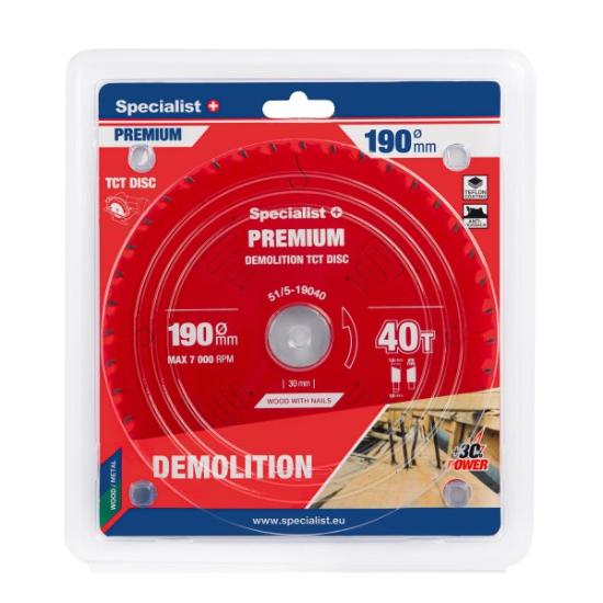 Prekės „Pjovimo diskas 190x40Tx30mm, Demolition PREMIUM, SPECIALIST+“ paveikslėlis