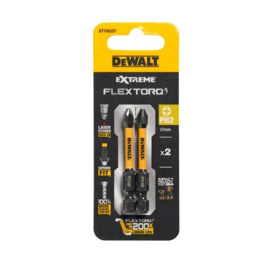 Prekės „Sukimo antgaliukai FLEXTORQ PH2, 57 mm, DeWALT, 2 vnt.“ paveikslėlis