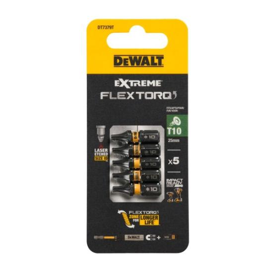 Prekės „Sukimo antgaliukai FLEXTORQ T10 25 mm, DeWALT, 5 vnt.“ paveikslėlis