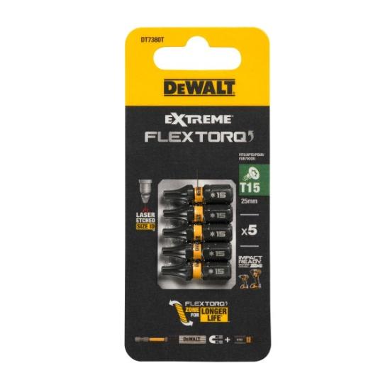 Prekės „Sukimo antgaliukai FLEXTORQ T15 25 mm, DeWALT, 5 vnt.“ paveikslėlis