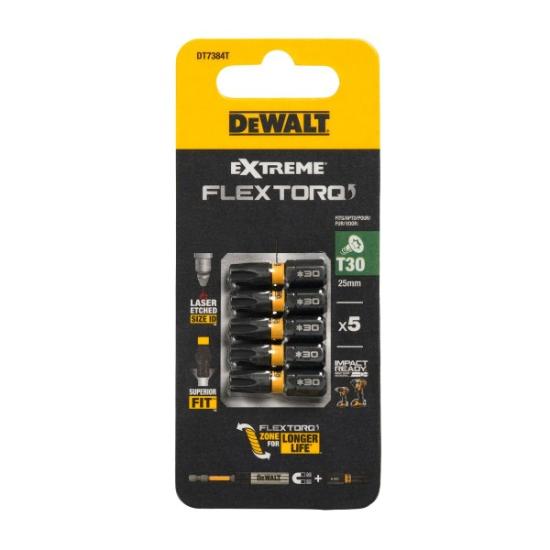 Prekės „Sukimo antgaliukai FLEXTORQ T30 25 mm, DeWALT, 5 vnt.“ paveikslėlis