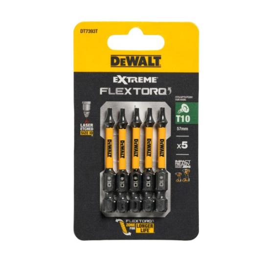 Prekės „Sukimo antgaliukai FLEXTORQ T10 57 mm, DeWALT, 5 vnt.“ paveikslėlis
